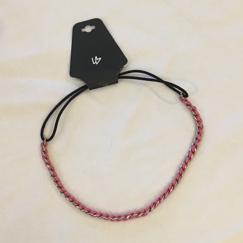 NWT~Headband with Silver Metal and Pink Yarn